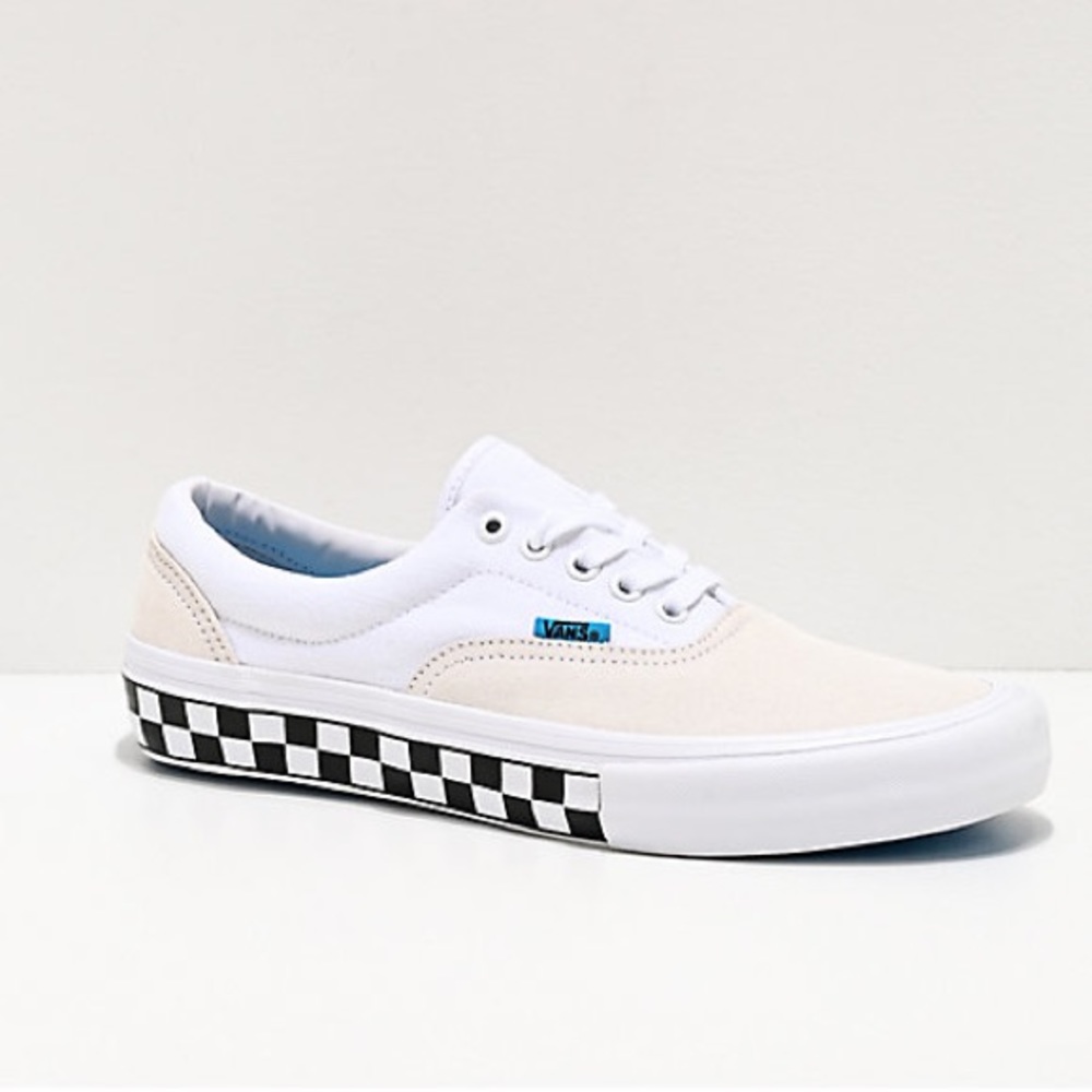 VANS ERA PRO Neon Checkerboard White Blue Suede Canvas 6Y with Extra Laces